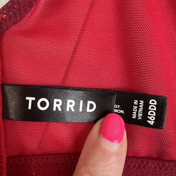 Torrid 46DDD Bra Dream Wire Free Boost Push Up Padded Rhinestone Red Lace - Picture 13 of 16